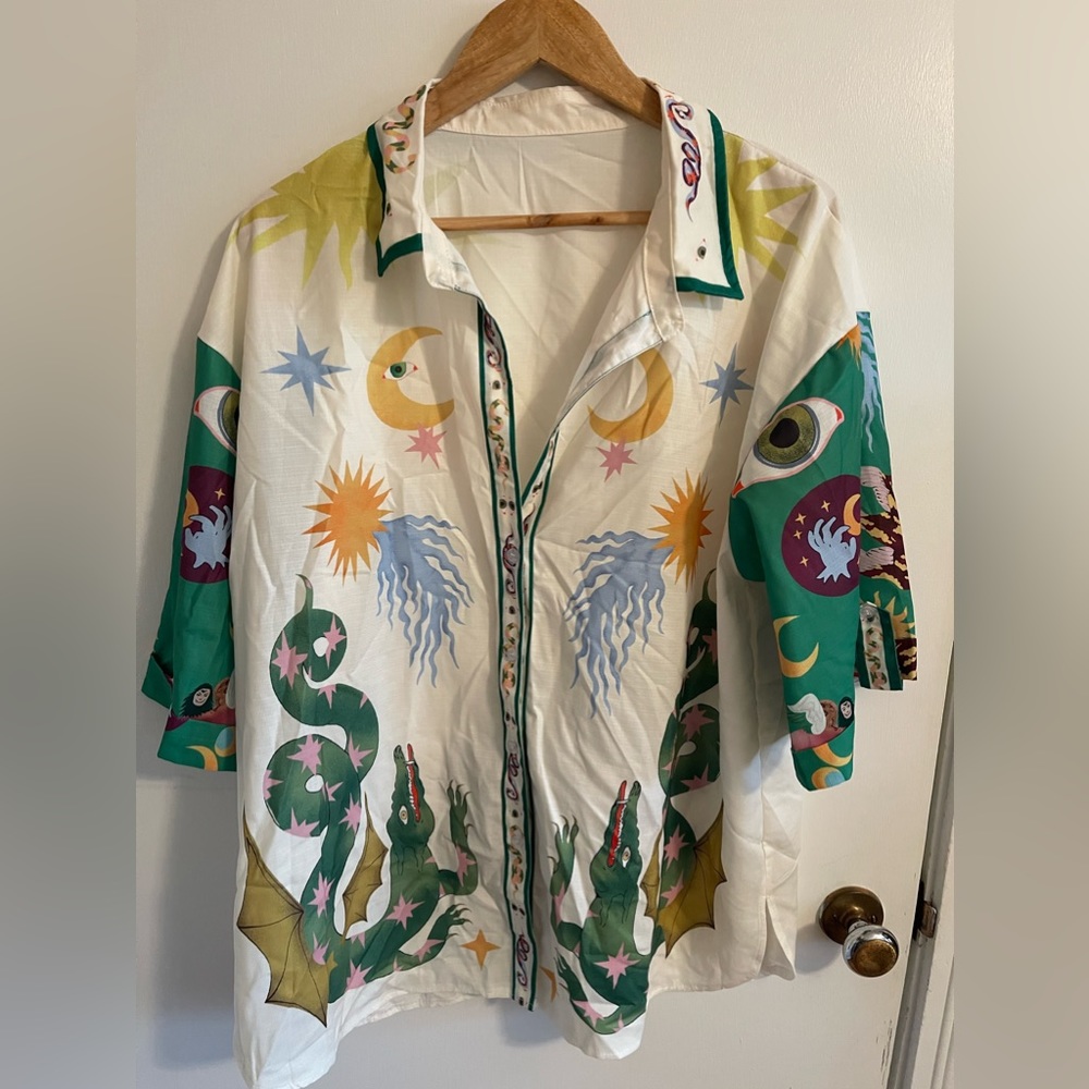 Days of Heaven Roschic Linen Blend Set Unique Print Shorts Shirt